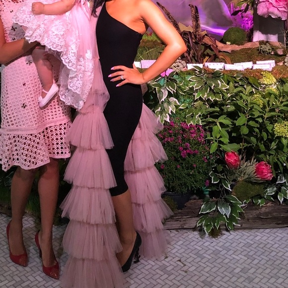 PINK&BLACK RUFFLED TULLE MIDI DRESS - Picture 4 of 5